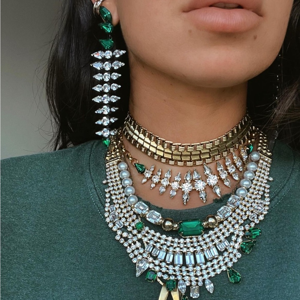 Elegant Green and Gold Statement Earrings